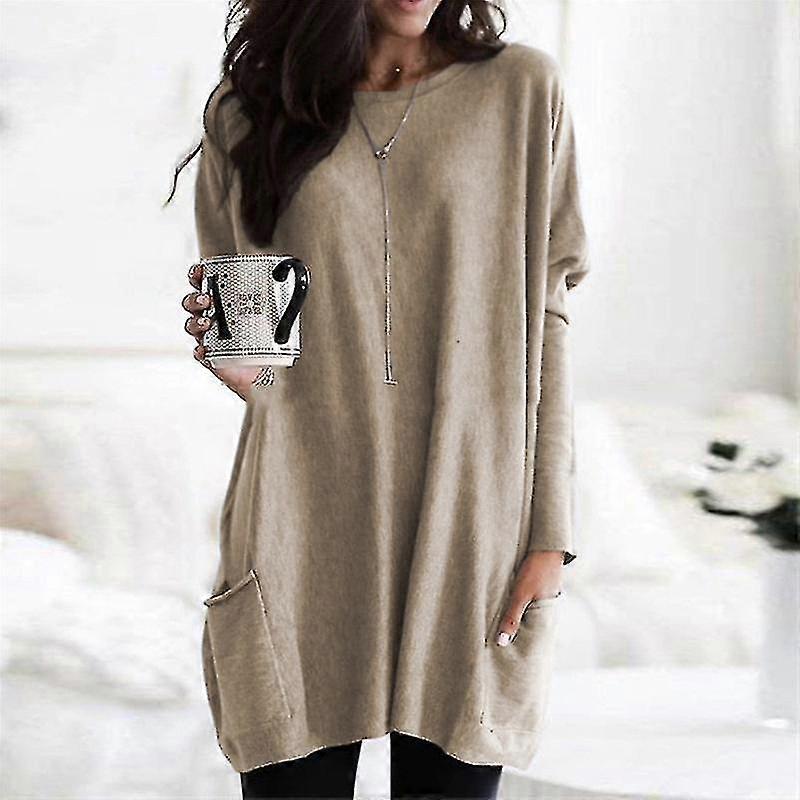 Women's Plus Size Long Sleeve Tunic Tops Crewneck Lightweight Sweatshirt Casual Oversized T Shirts with Pockets(S-5X)