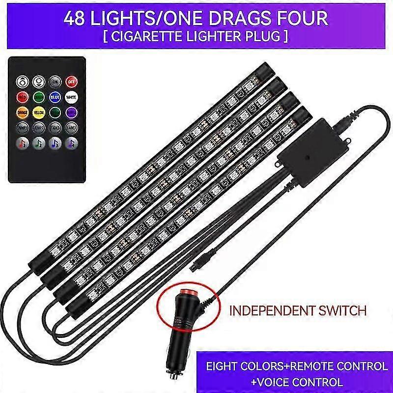 Neon Led Car Foot Ambient Light With Usb Cigarette Lighter Mood Lighting Backlight Remote Music Control Auto Rgb Decorative Lamp Motor Vehicle Lightin