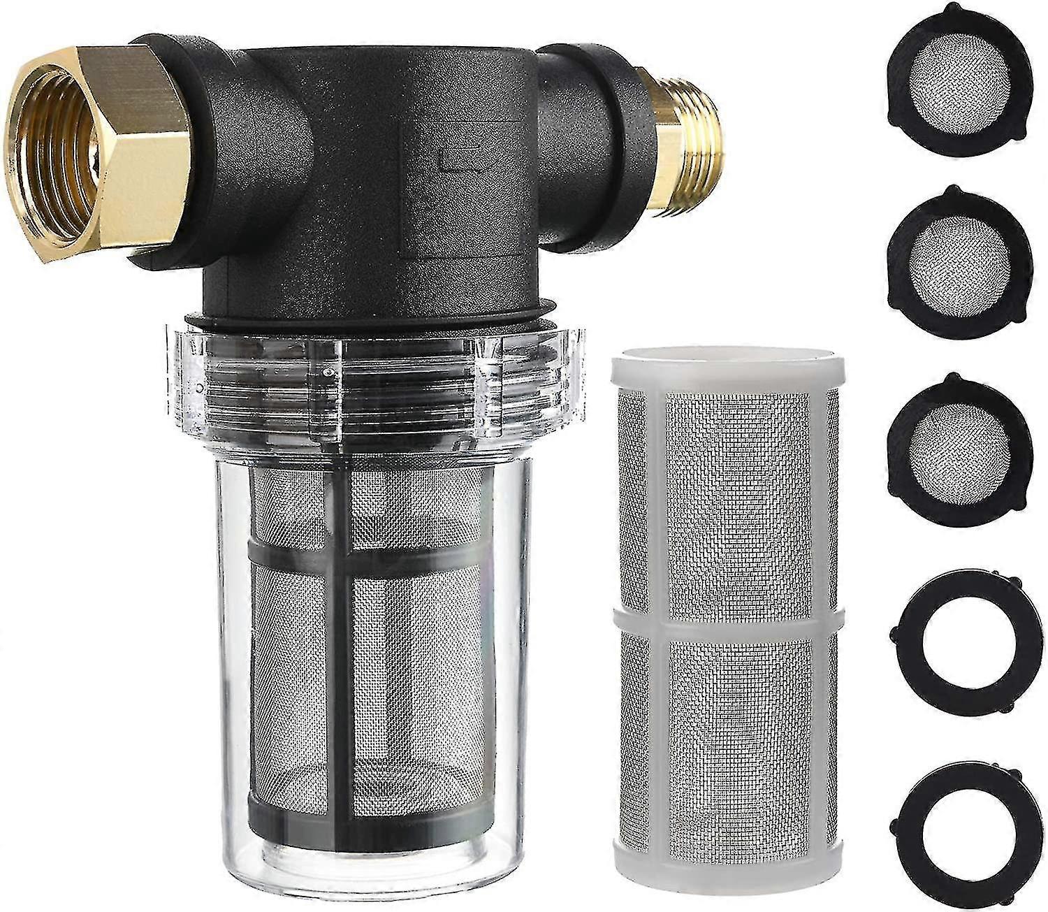 Zahradní hadicový filtr pro přívod vody do tlakové myčky, sedimentový inline filtr, 40 mesh screen, Extra 100 Mesh
