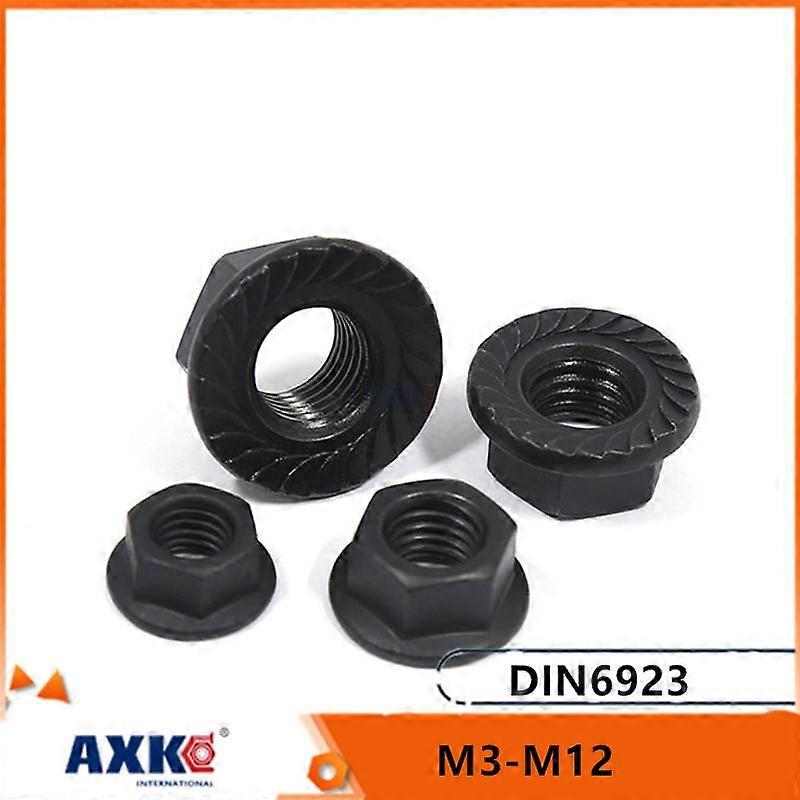 2/10pc M3 M4 M5 M6 M8 M10 M12 High Quality Black A2-70 304 Stainless Steel Hex Head Serrated Spinlock Flange Nut Locknut DIN6923