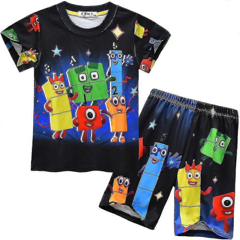 Numberblocks Barn Pojkar Flickor Kortärmad Pyjamas Set Tecknad 3D-utskrift Pyjamas T-shirt Toppar Shorts Set Sovkläder Outfit