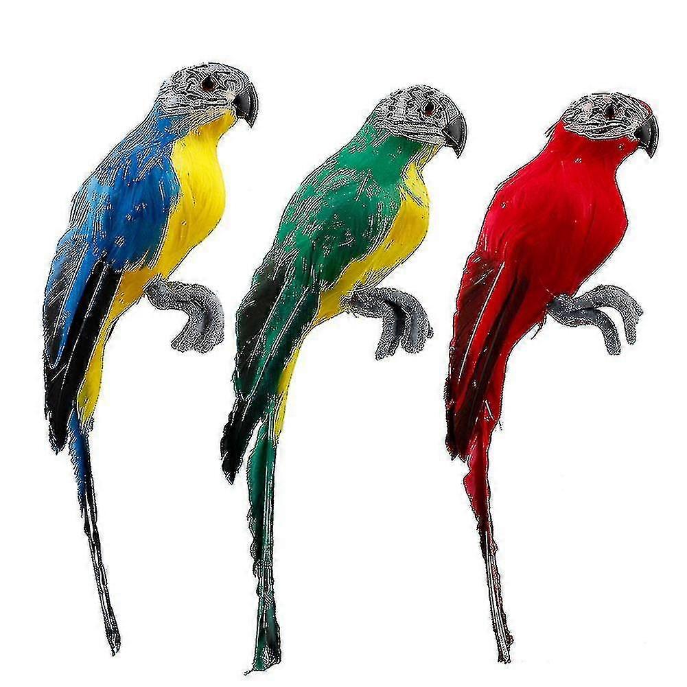 3x Garden Artificial Macaw Parrot Simulation Parrots Artificial Feather Birds
