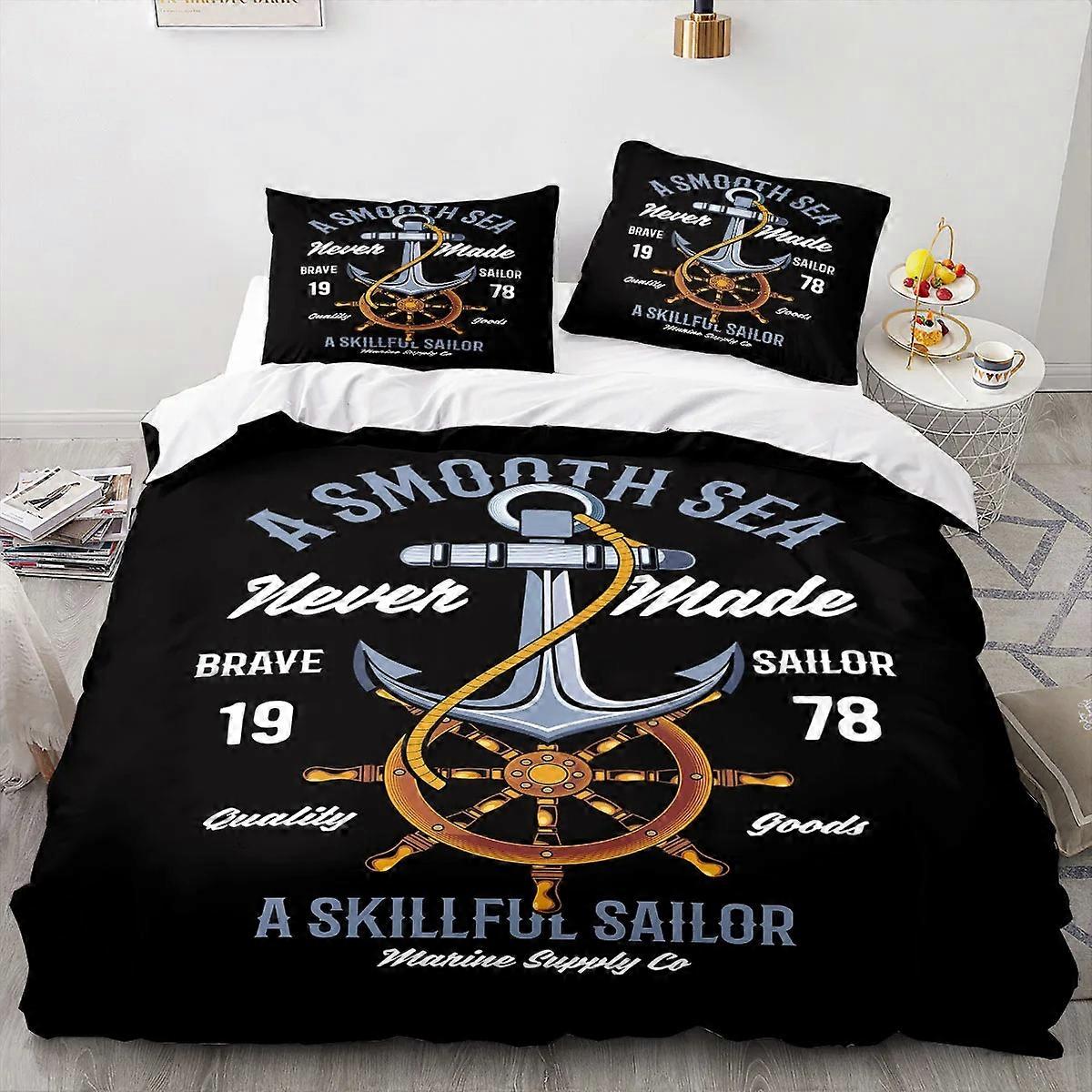 a1867 Lençóis ed Âncora do Navio Capa de EdredonBedding Set Ocean Spirit com Fronhas para Meninos Adolescentes Decoração do Quarto DuploConjunto de Cama de 3 Peças (1 Edredom