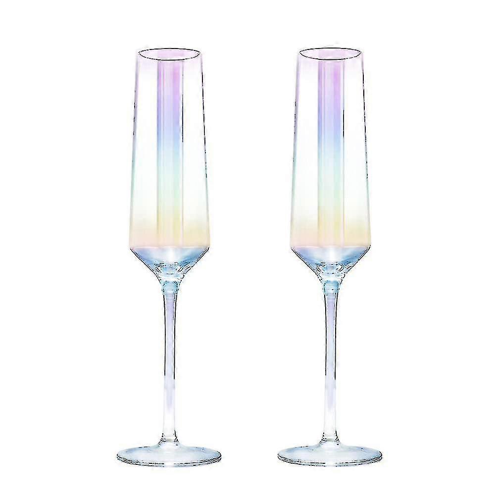 كريستال الشمبانيا المزامير الزجاج مجموعة من 2 قزحي الألوان الشمبانيا الزجاج المزامير الزفاف عيد الحب هتاف