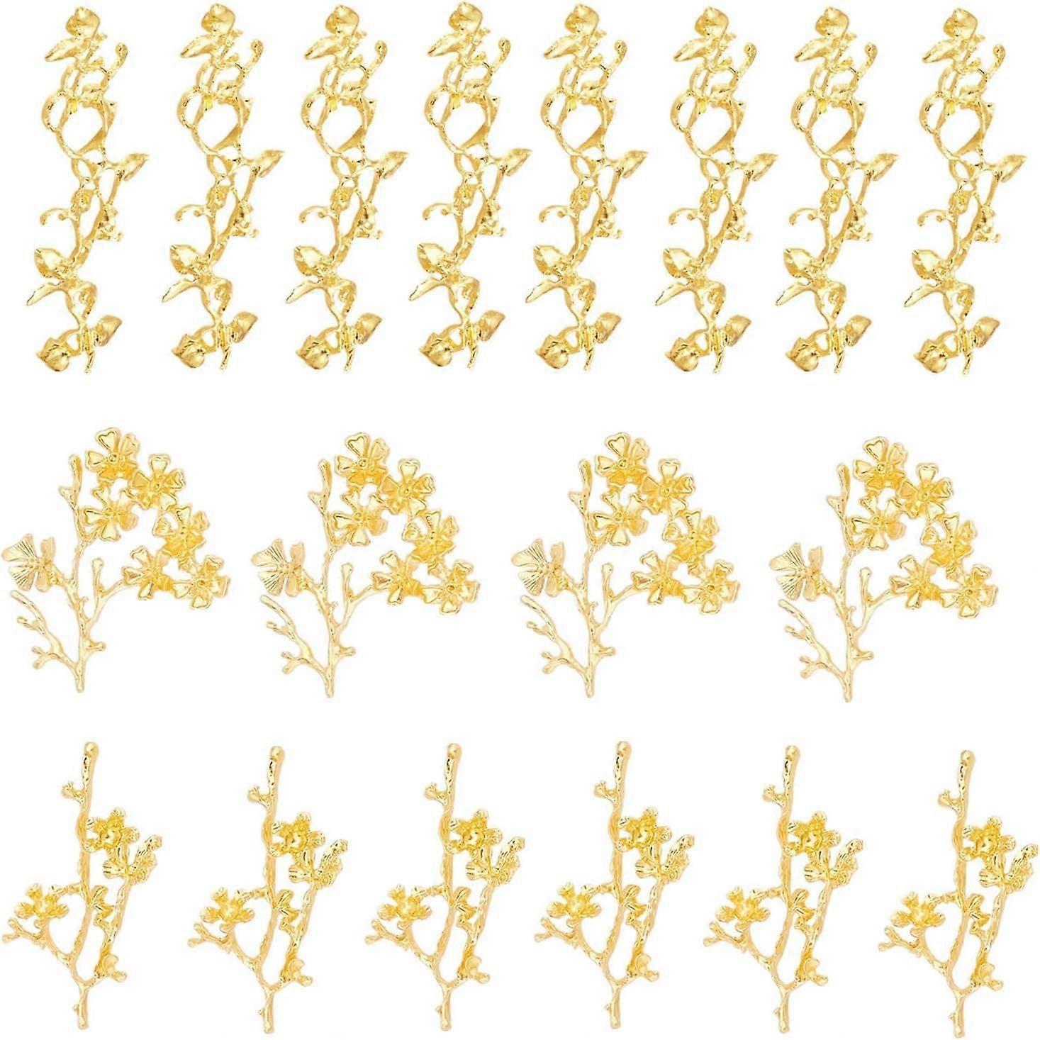 24Pcs 3 Style 18K Gold Plated Tree Branch Multi Holes Charms with Rhinestone Branch with Flower Pendant for Handmade Jewelry Making Accessory Crafts