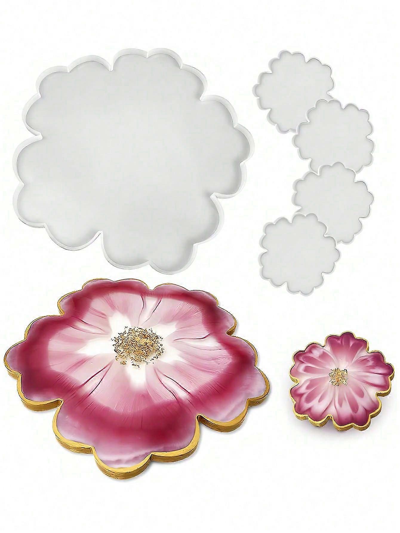 5pcs תבניות רכבת שרף, מגש פרחוני גדול שרף יציקת תבניות שרף סיליקון, תבניות מגש שרף גדול ותבניות מכונית מירוץ, עיצוב עצמי פרח Shap