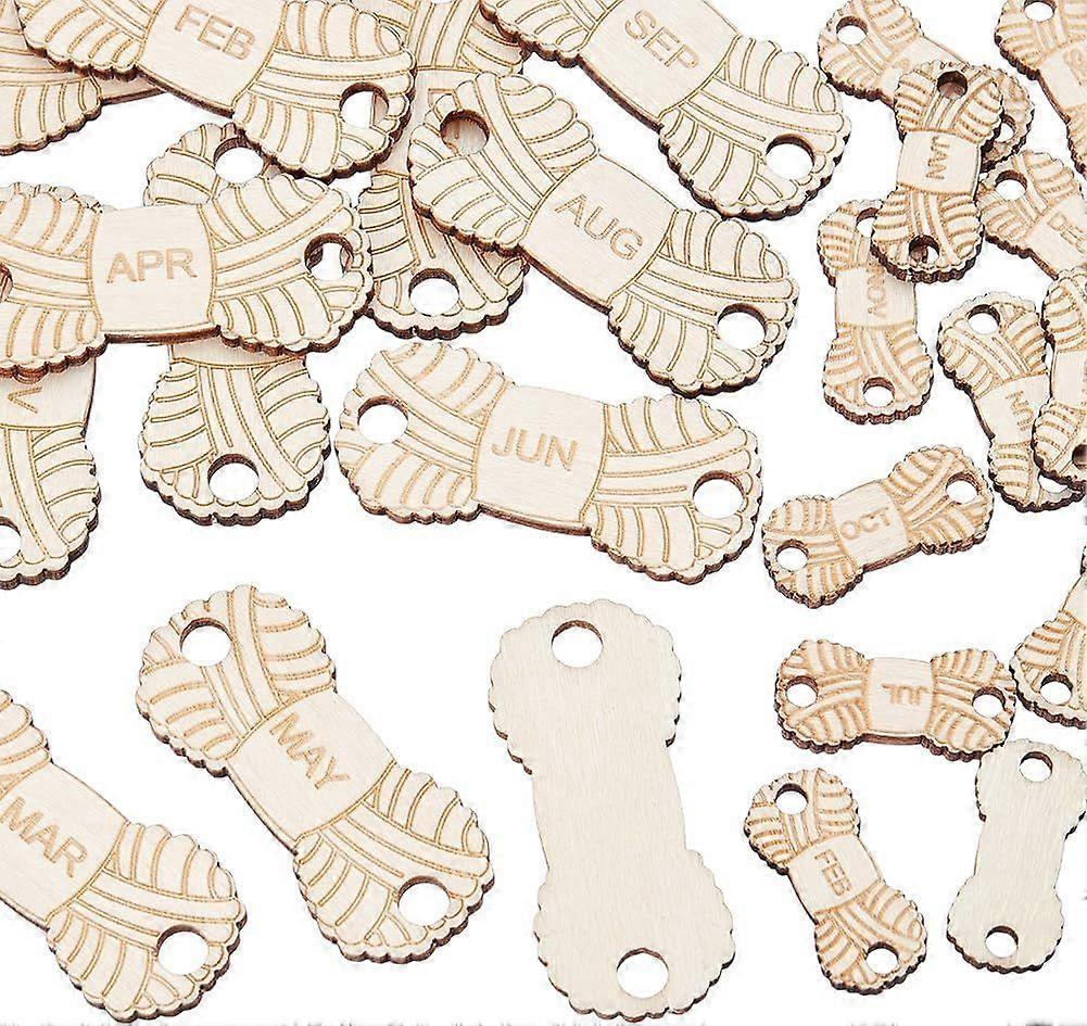 24Pcs 2Styles Wooden Months Buttons Woolen Ball Pattern Clothing Labels with 2 Holes Temperature Blanket Buttons for Clothing Hats Bag Decoration