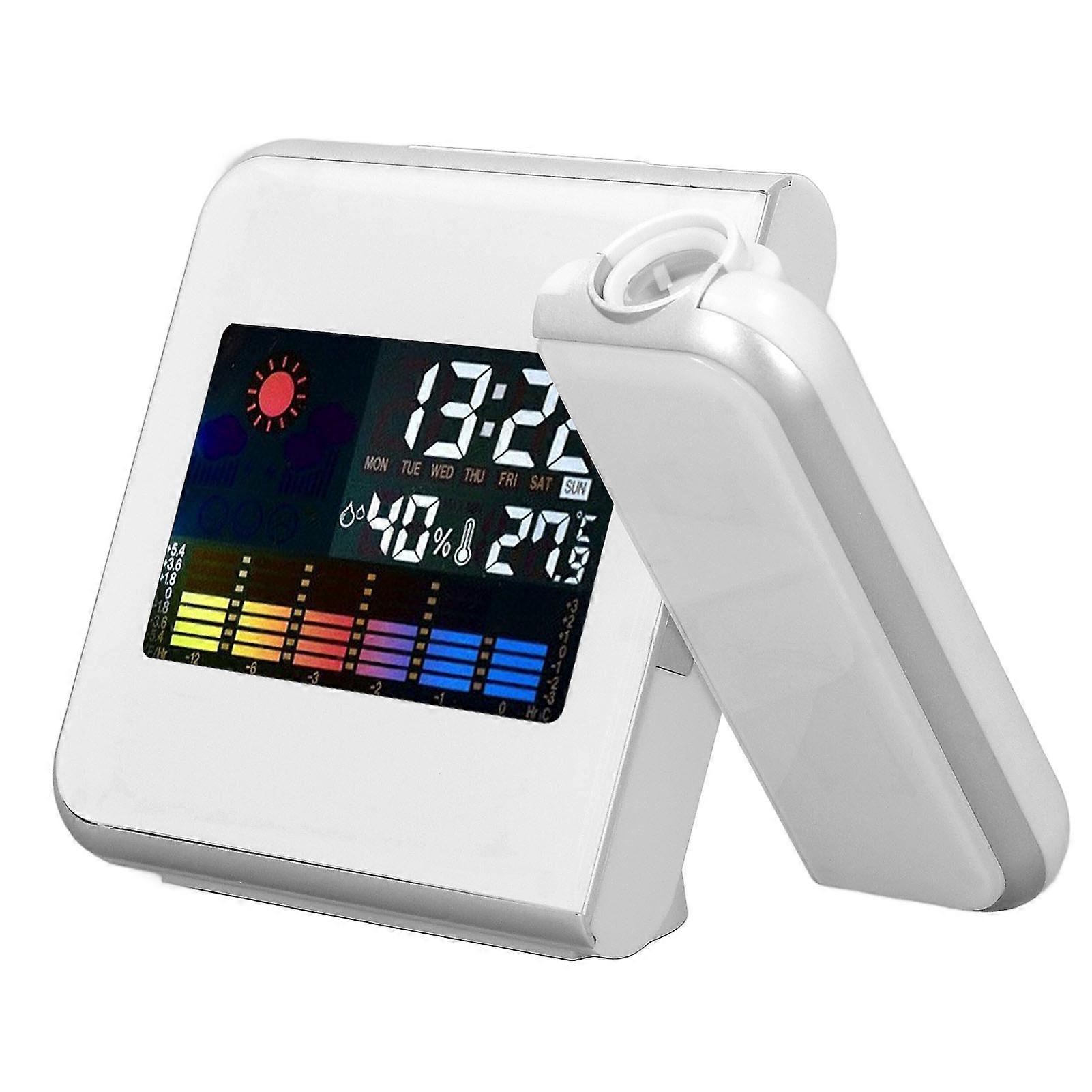 Weather Station Temperature Humidity LCD Color Display LED Backlight Snooze Function Projection Alarm Clock