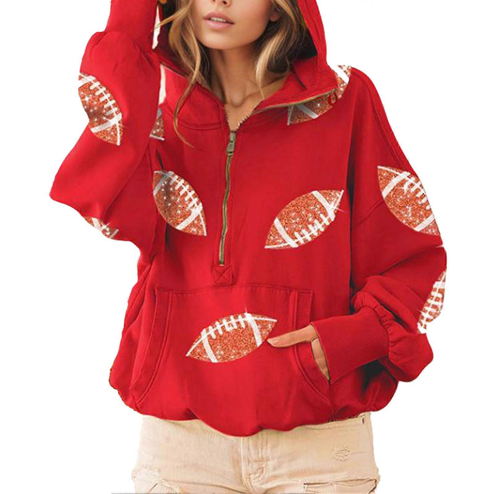 Dames Half Zip Sequin Sweatshirt Rood L