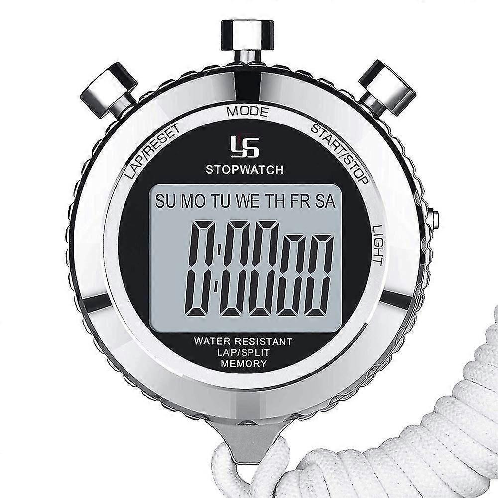 Metal Stopwatch,1/100th Second 2 Lap Memory, Clock Daily Digital Timer