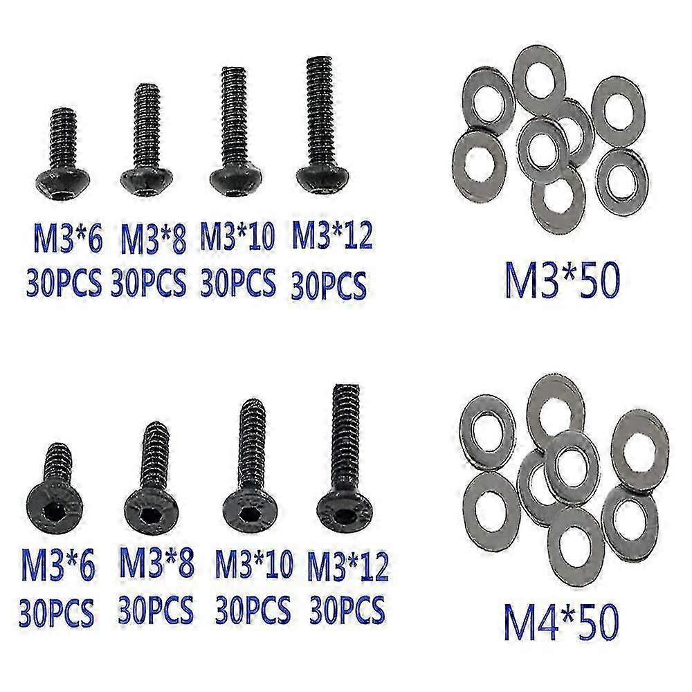 341pcs Rc Screws Kit M3 Flat Head/round Head M3 M4 Flat Washers