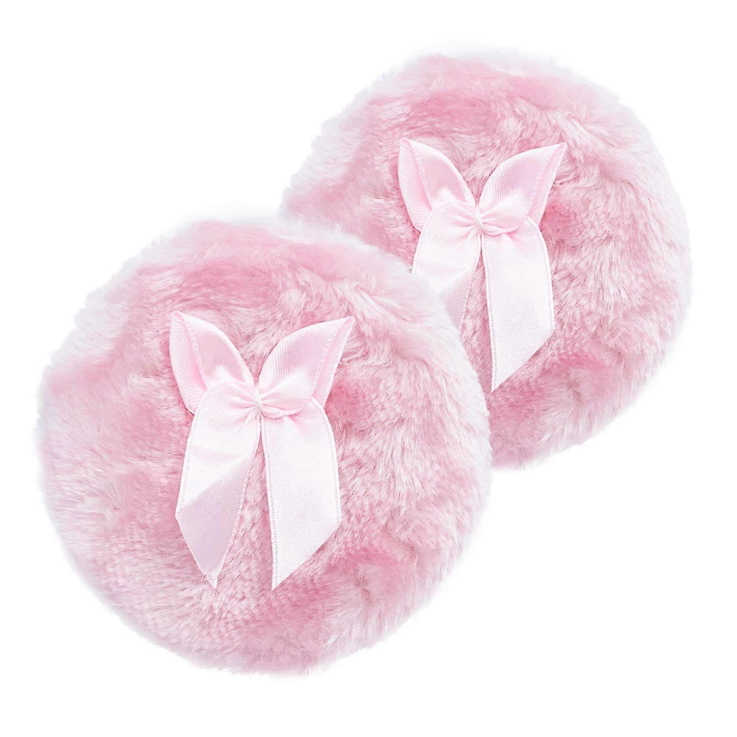 Large Body Powder Puff, Soft and Furry Puff with Ribbon Handle, Suitable for Most People,Set of 2 ,4 Inch(Pink)