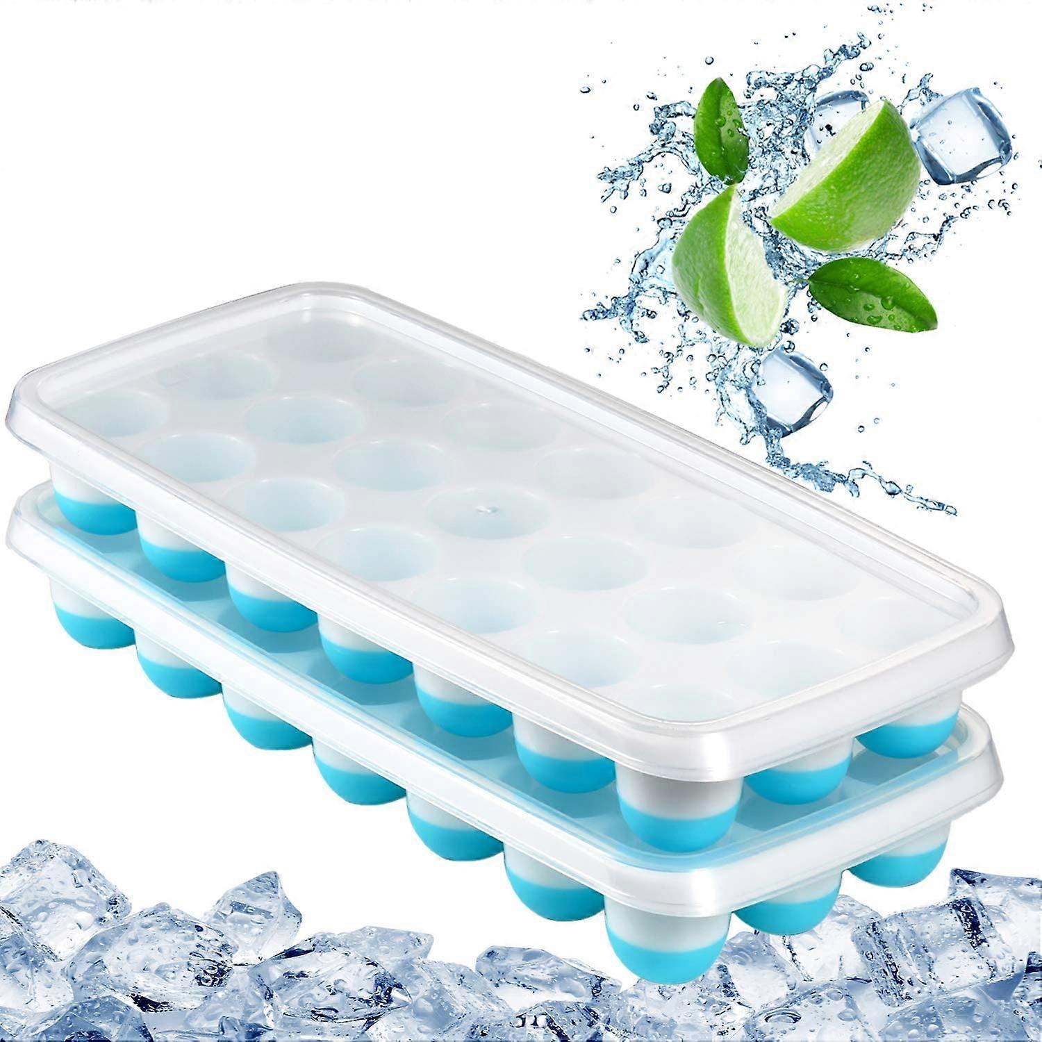 Ice Cube Trays 2 Pack Easy Release Odor Free Stackable Silicone Molds for 42 Ice Cubes Storage and Spill Resistance