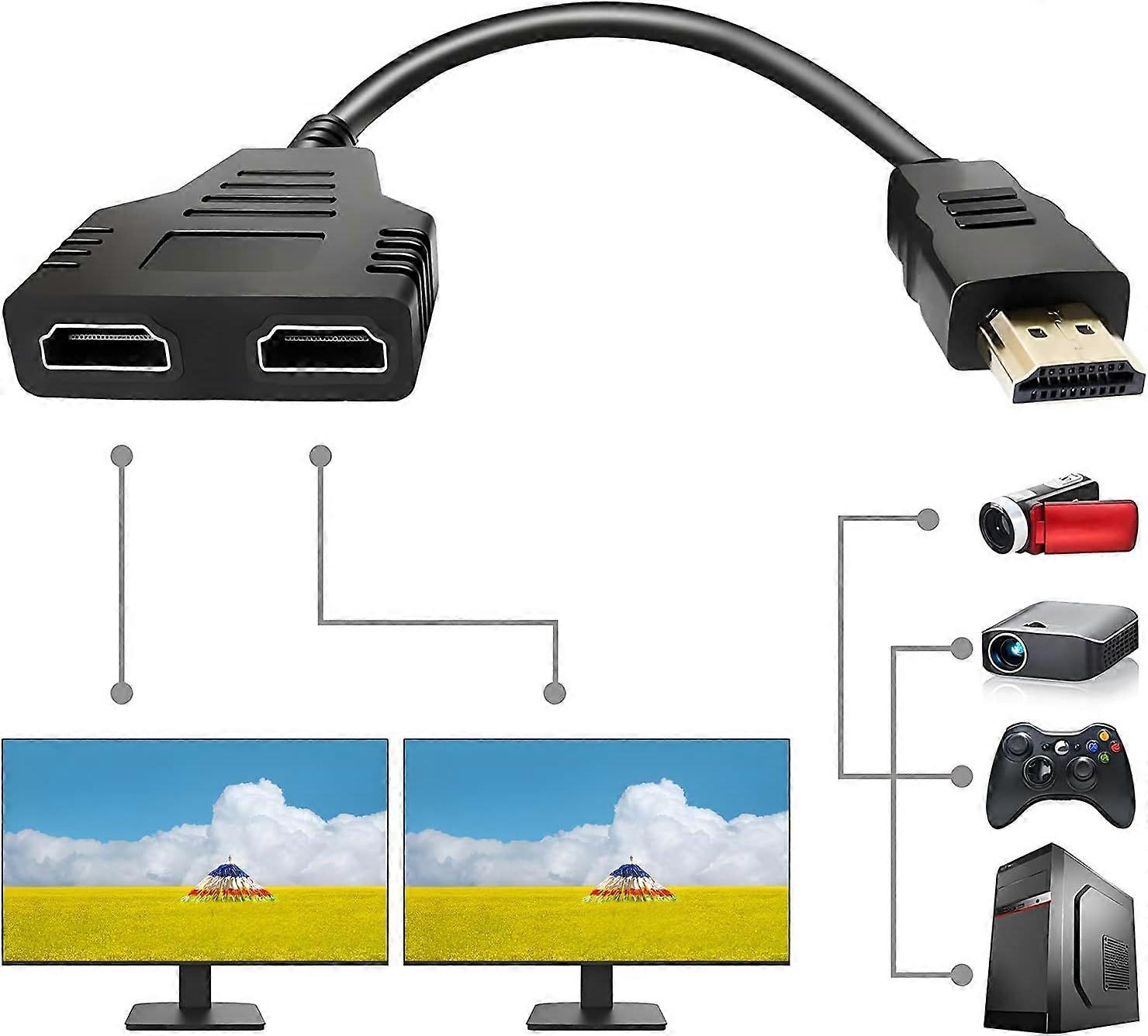 HDMI Splitter Adapter,1080P HDMI Male to Dual HDMI Femal 1 to 2 Way HDMI Splitter Adapter