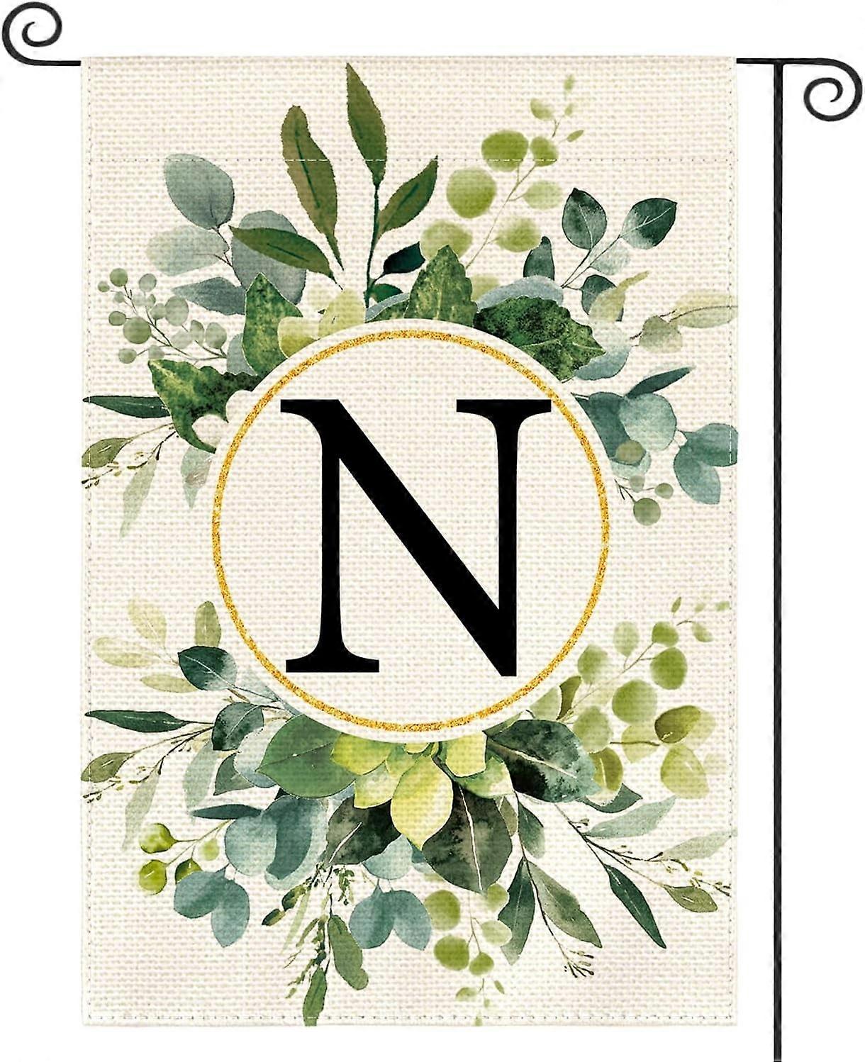 Bandeira de Jardim Floral com Letra N Monograma 28x40 Polegadas Dupla Face Externa, Quintal