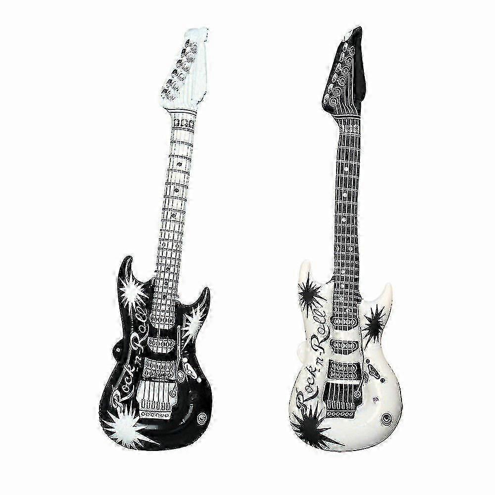 Inflatable Guitar White Black - Disco Blow Up Fancy Dress Party Prop Musical (2x)