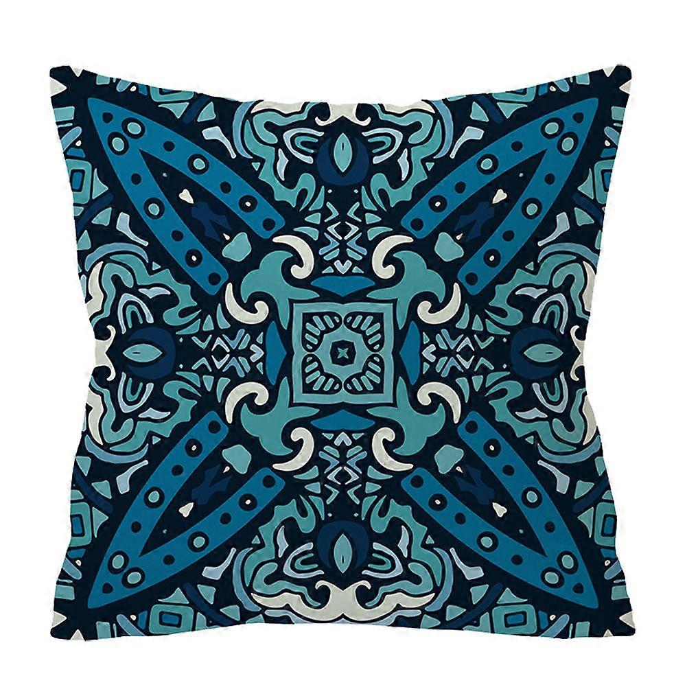 Square Soft Comfort Bohemian Style Colorful Decorative Pillow Case Cover for Home Use - Blue, 18x18 Inches