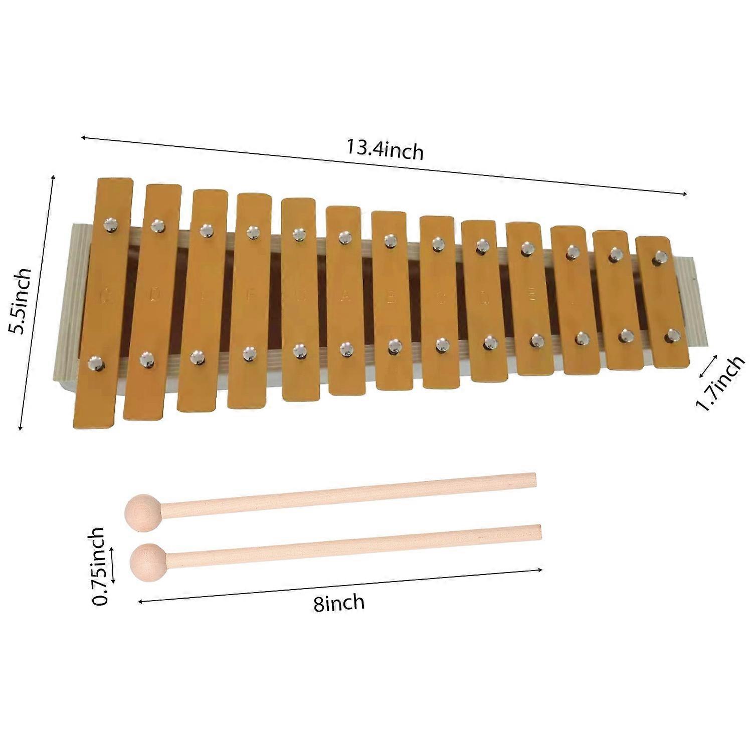 13 Notes Glockenspiel Classic Wood Color Xylophone Metal Keys Percussion Rhythm Handheld Musical Ins