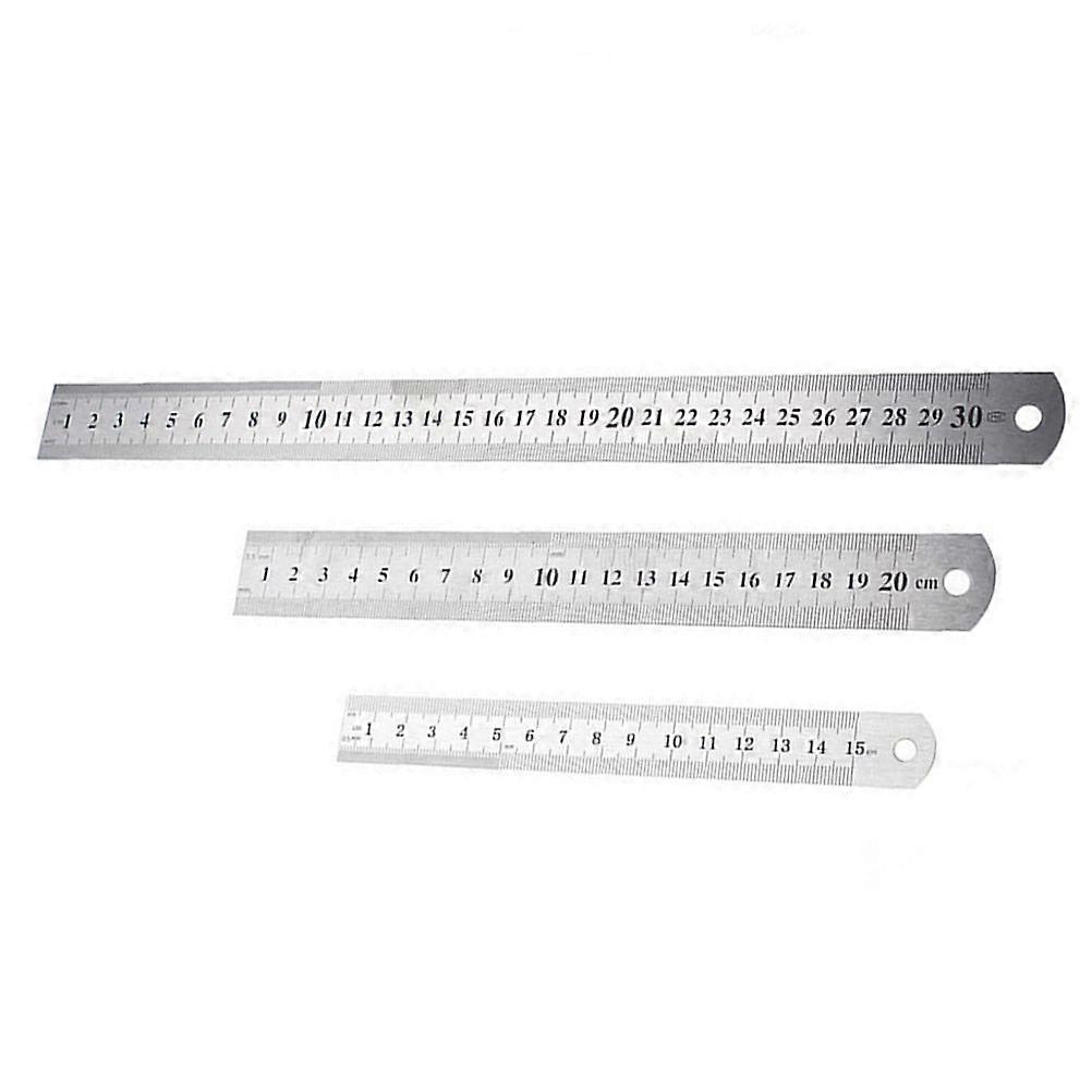3 Pcs Stainless Steel Ruler Double Scale Ruler Measuring Tool for Engineering School Office (Size 20cm, 30cm, 15cm, Each has One Pcs)