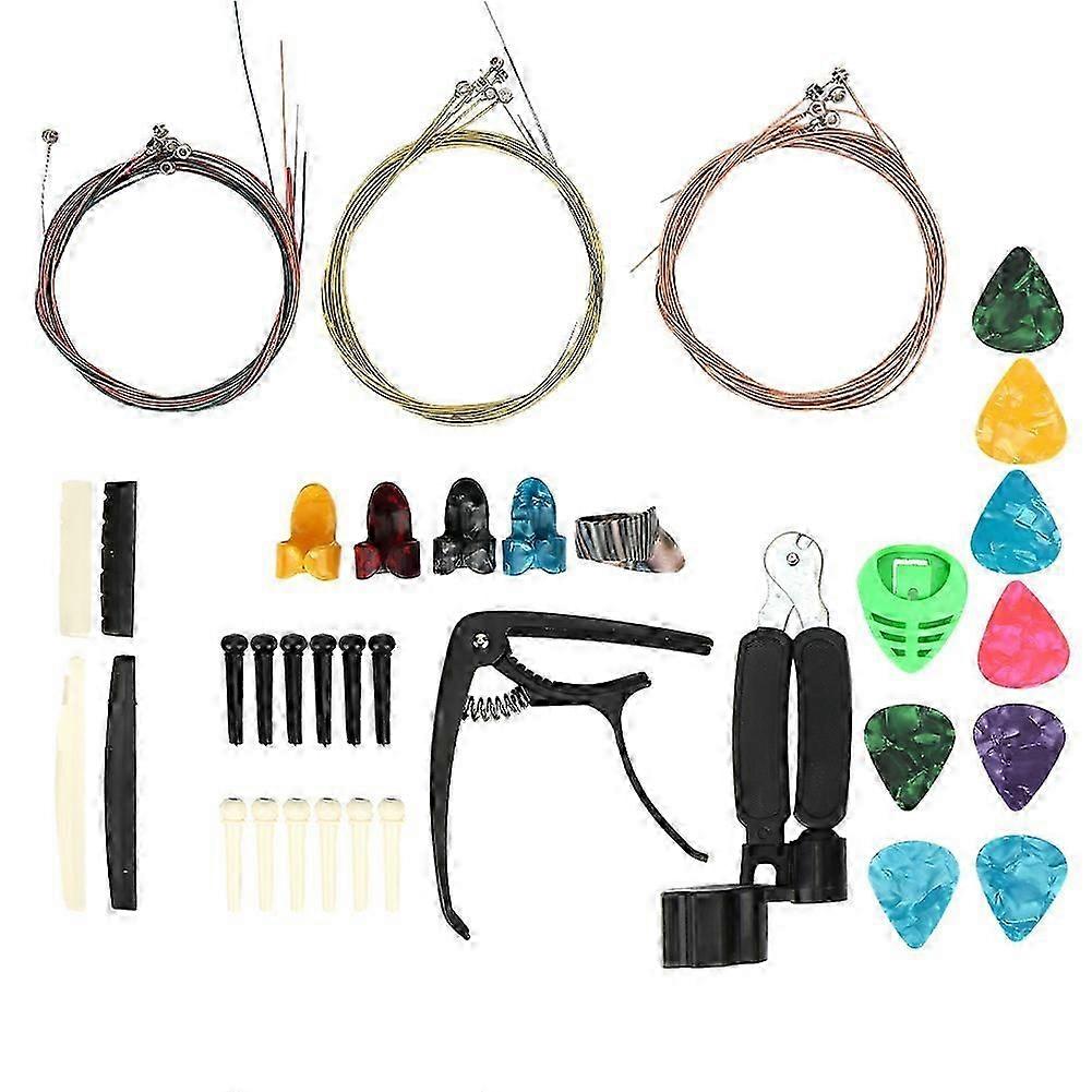 Guitar Accessories Kit Changing Include Strings Capo Celluloid Pick Clip Upper Lower Nut