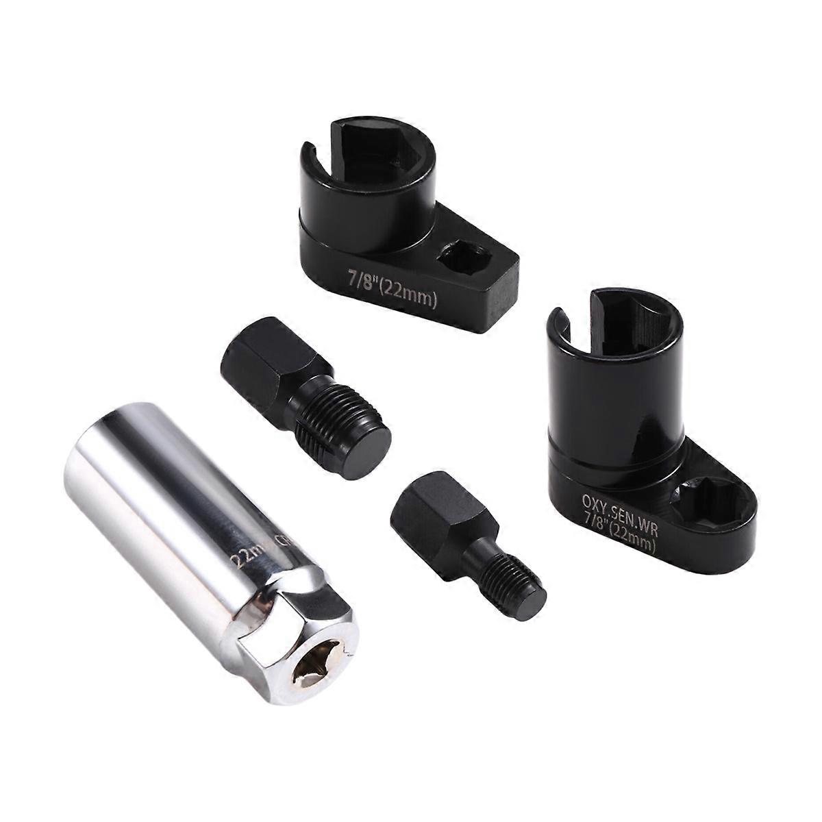 Car Oxygen Sensor Socket Offset Wrench Set 22MM Sockets 1/2In 3/8In Drives Thread Chaser Oxygen Sen