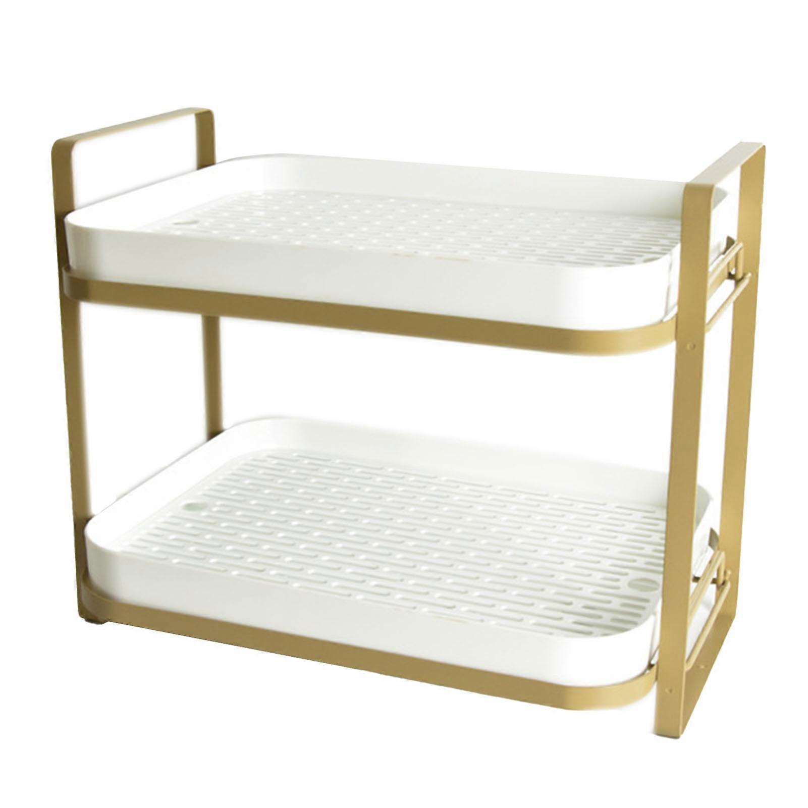 Double Layer Coffee Mug Holder Large Capacity Tea Set Storage Rack Kitchen Tray Drain Box Mug Stand White 