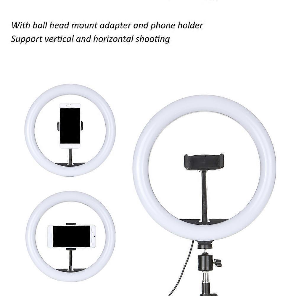 DC5V 7W LED Light Round Selfie Camera Lamp with Telescopic Tripod USB Powered Operated 10 Levels Adjustable Brightness Dimmable/ Color Temperature Ch