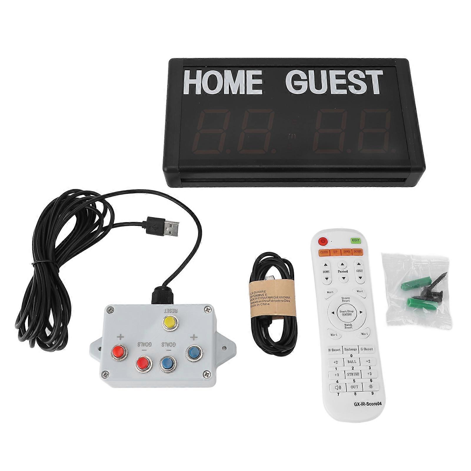 LED Score Board Electronic Digital 4 Digit Wall Mount Wired Button Remote Control for Basketball Ball Games 1.8in