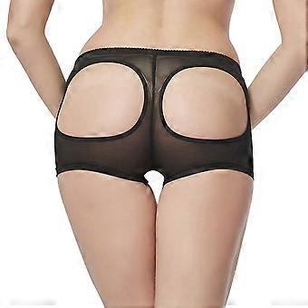Frauen Butt Lifter Shapewear Aushöhlen Loch Körperformer Hüftverbesserer Niedriger Bund Boyshort Atmungsaktives Mesh Push Up Unterwäsche Höschen Schwarz XL