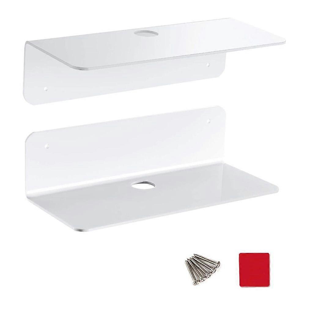 Damage-Free Acrylic Floating Wall Shelf Stick-On Home Storage Display Stand