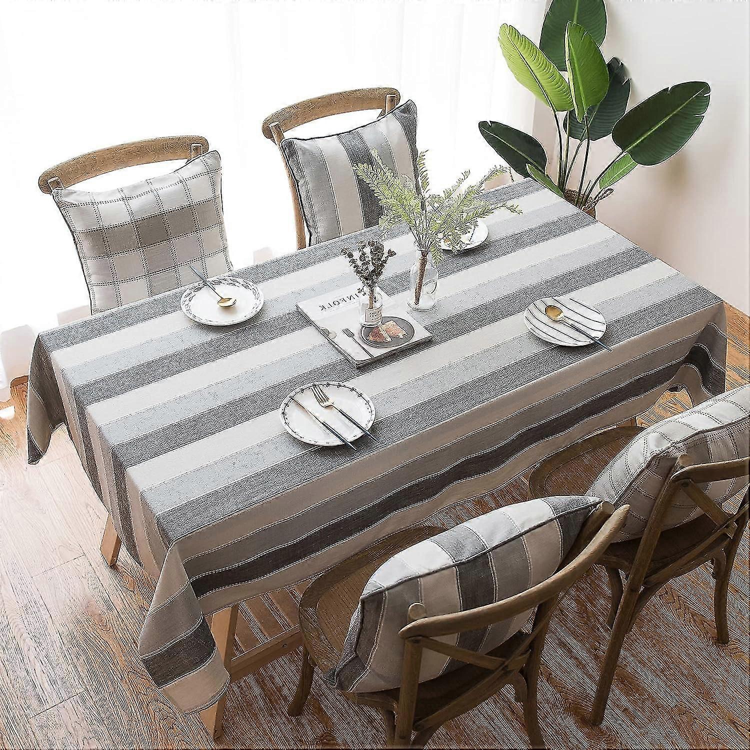 Tablecloth For Dining Table Rustic Table Cover, Wrinkle Free Farmhouse Kitchen Table Cloth, Cotton Linen Fabric Small Rectangle Table Cloths, Grey Str