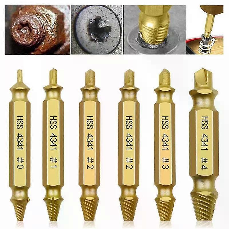 Screw Extractor Set 6-piece Set Damaged Screws Remover Tool Gold