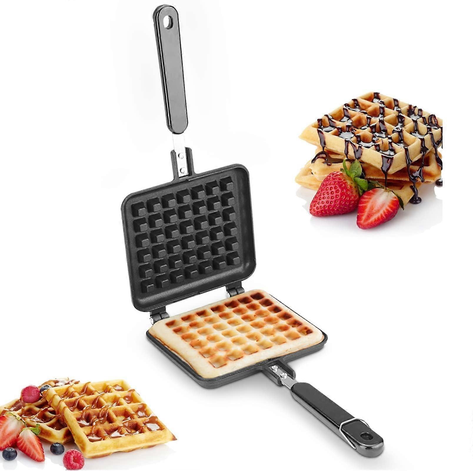 Non-Stick Belgian Waffle Maker Panini Press Stainless Steel Breakfast Sandwich Grilled Cheese Stove Top 5.5' x 12.4'