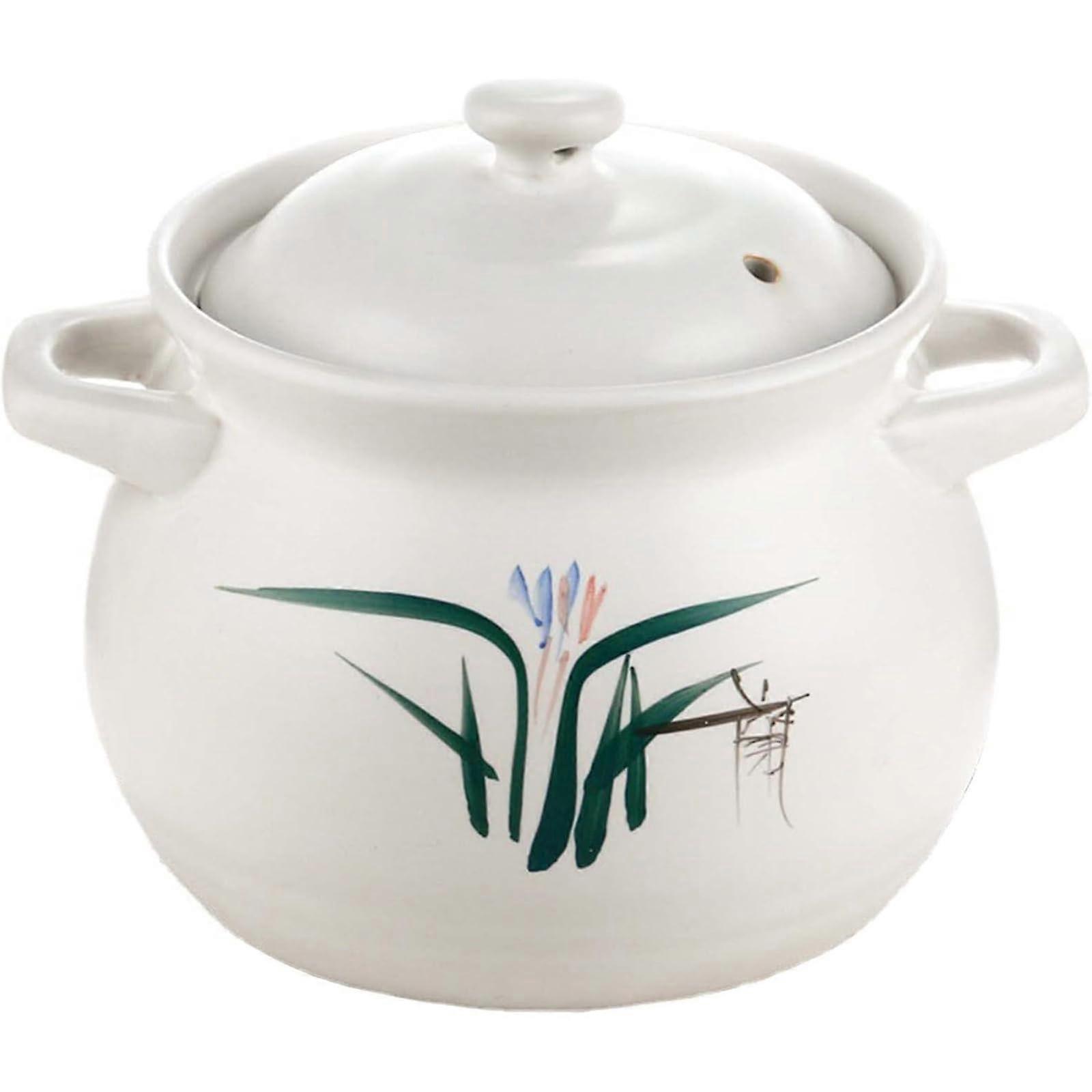 Ceramic Cooking Pot With Lid - Heat-resistant Shallow Casserole, Earthenware Round Soup Stew Clay Pot, 3.5L