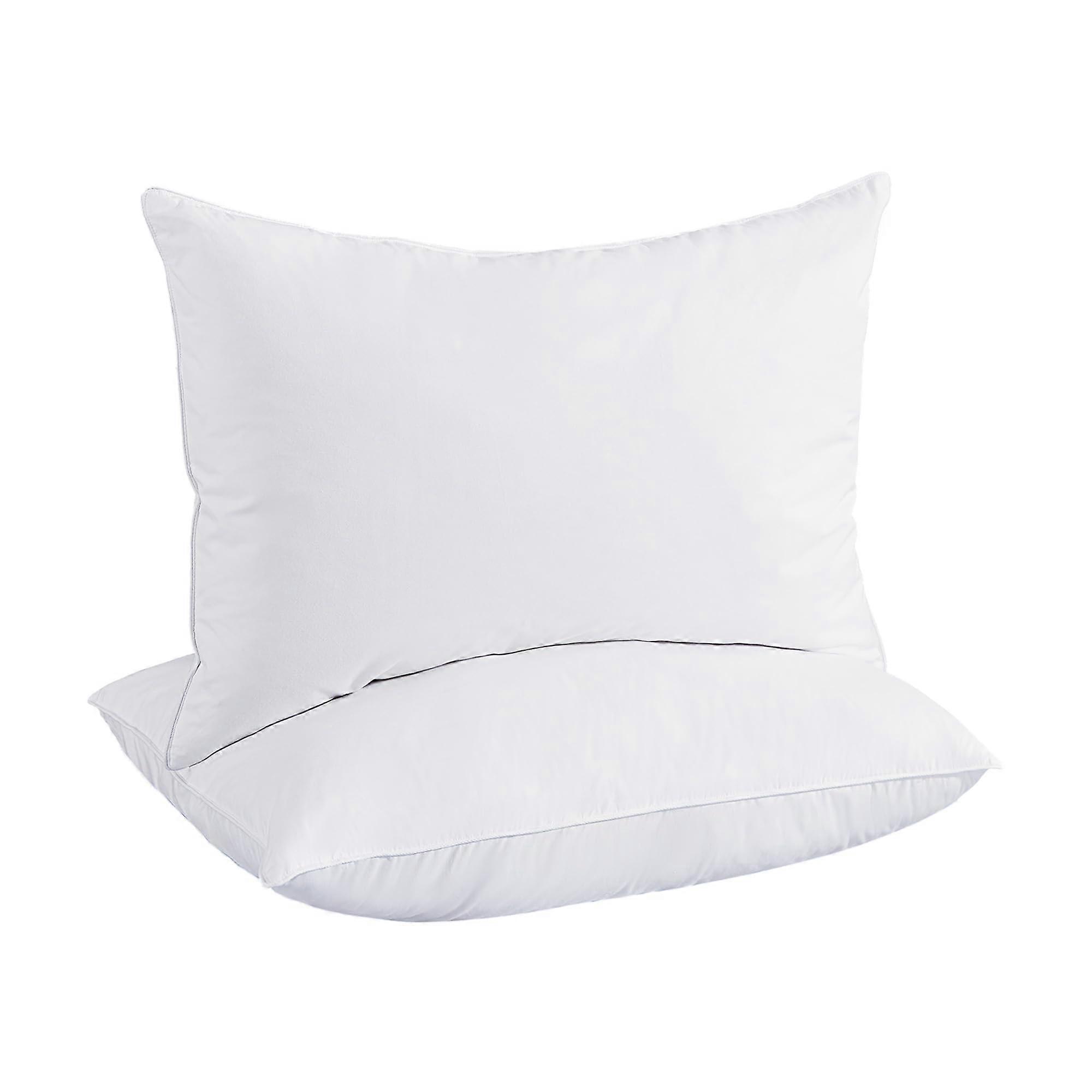 White Goose Feather Down Pillows King Size Set of 2, Soft 100% Cotton Cover for Comfortable Sleeping