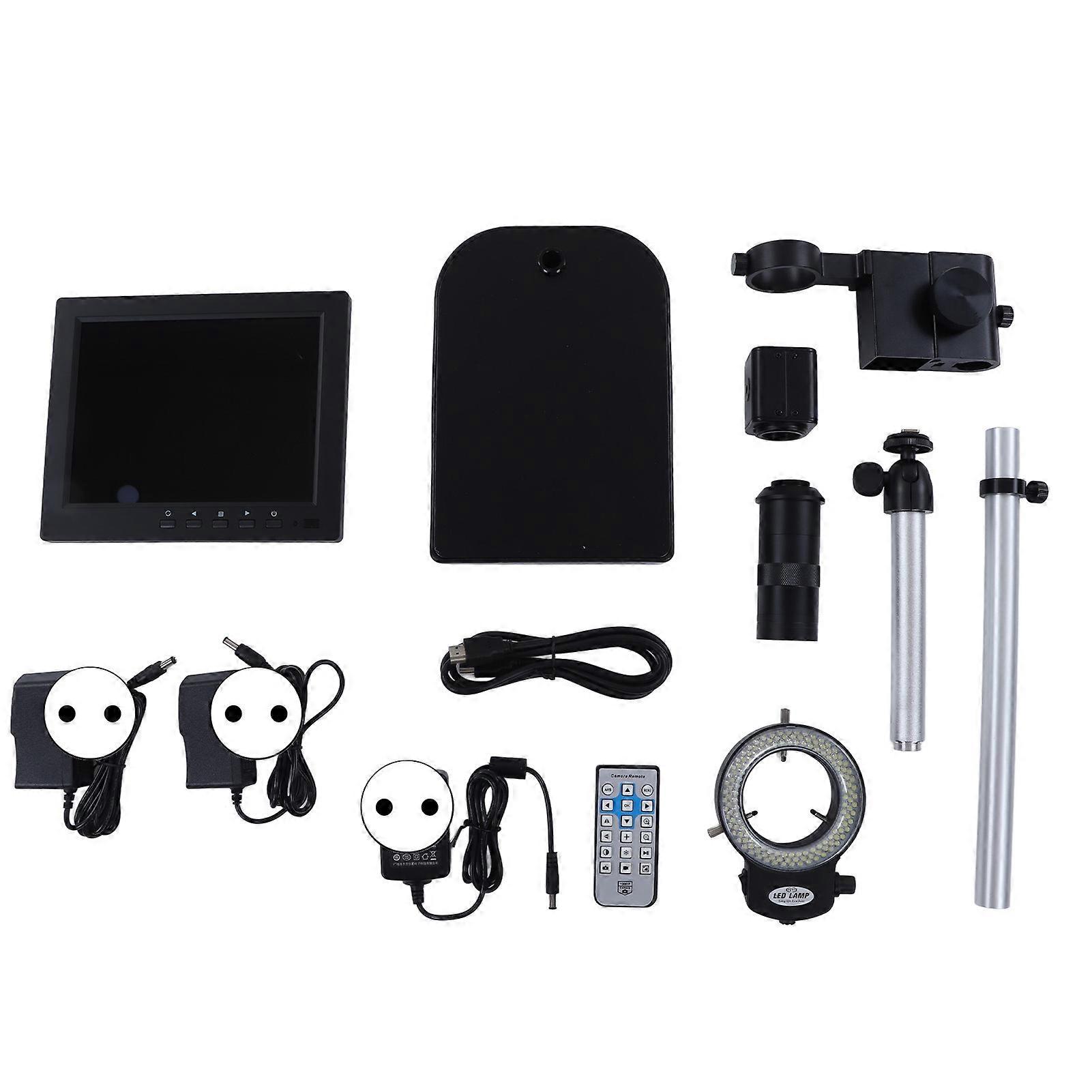 16MP USB Industrial Microscope Camera - 8" HD Display, LED Light, Aluminum Stand