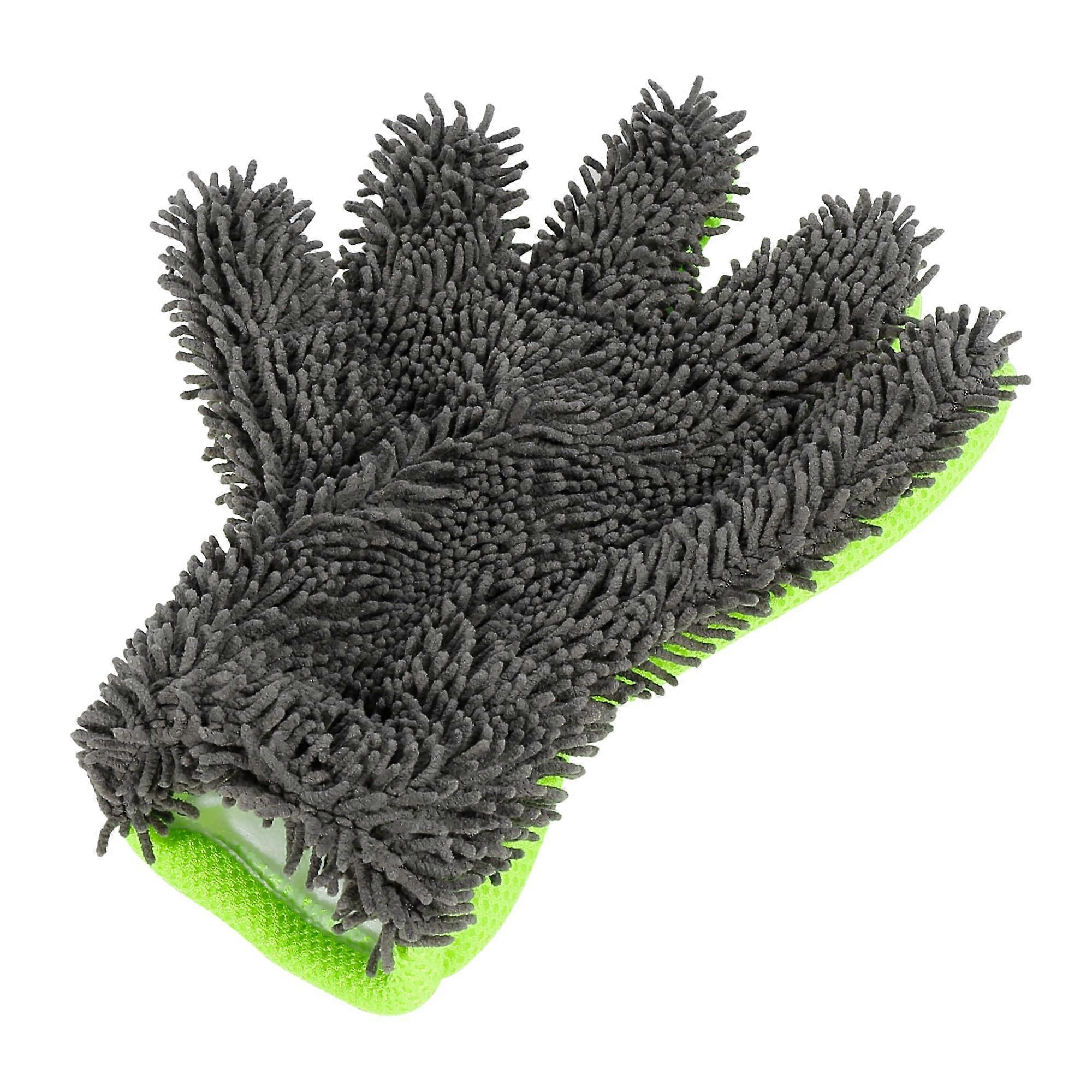 Green Gray Microfiber Car Wash Mitt Five Finger Glove Double Sided Cleaning Tool for Efficient Dirt Removal