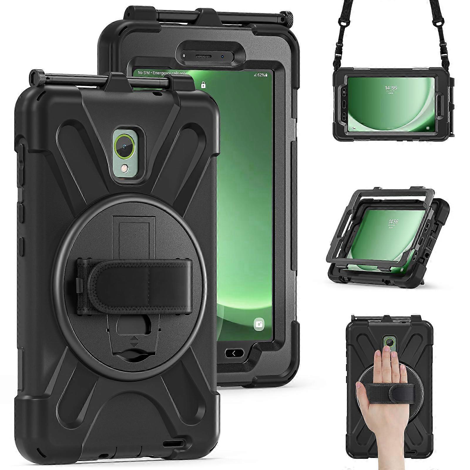 Samsung Galaxy Tab Active5 Case 8-inch and Active3 with Hand Strap, Durable Black Design for Protection and Comfort