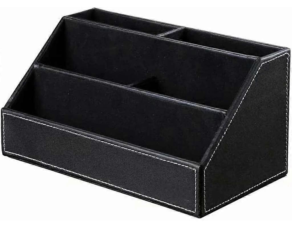 Wood Texture Leather Multifunctional Desk Organizer (Black)