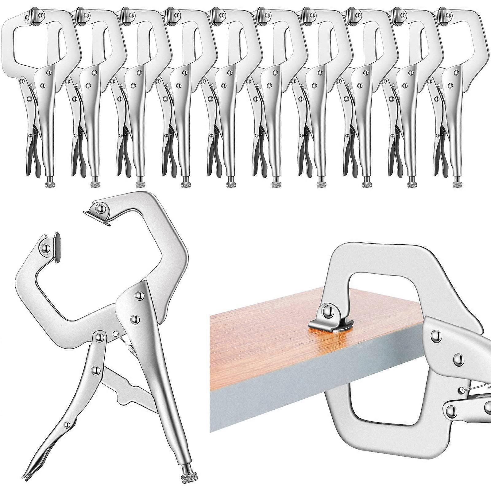 10 Pcs Locking C Clamp Set, Adjustable Welding Pliers with Regular Tip and Swivel Pads for Metalworking and Woodworking