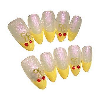 Pink Aurora Almond Artificial Nails Finger Lightweight and Easy to Stick Fake Nail for Women Nail ration