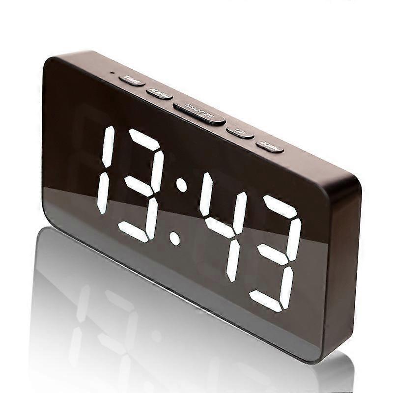 LED Mirror Digital Clock Black Shell White Light
