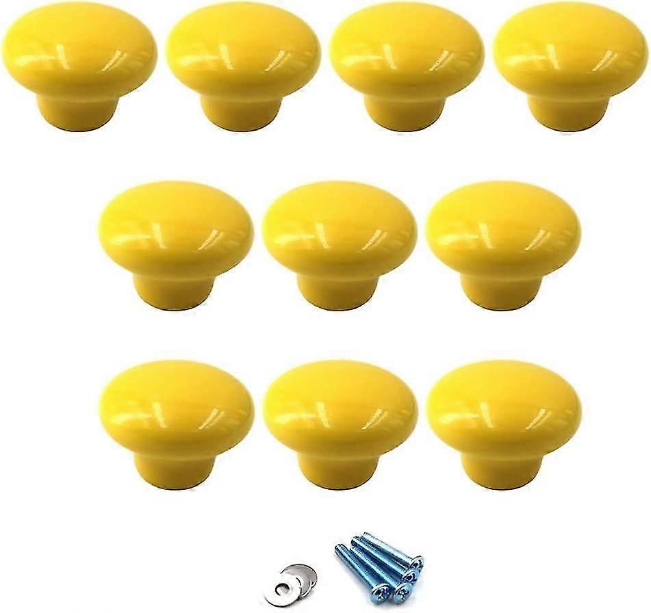 Yellow Ceramic Drawer Pulls And Knobs Furniture Handle Pack Of 10 (comes With Screws)