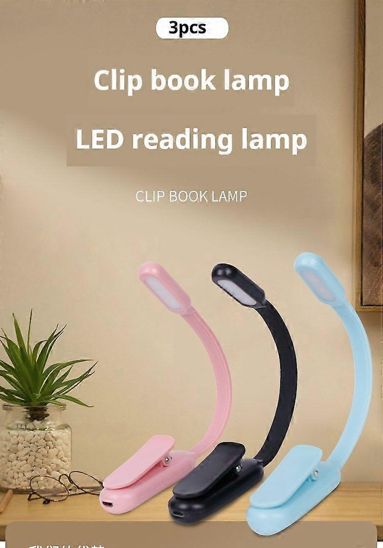 3PCS Mini LED Clip-On Reading Light - USB Rechargeable, Flexible, Adjustable Brightness, Portable Book Lamp