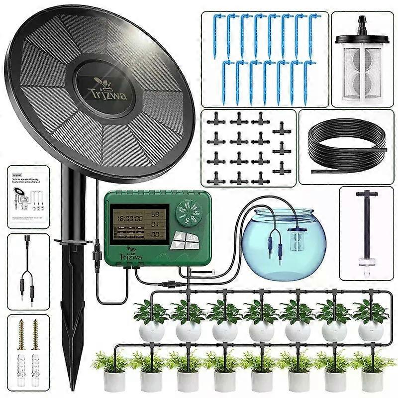 Solar irrigation system,DIY watering timer,with a 15 meter hose suitable for garden balcony,greenhouse, garden watering system
