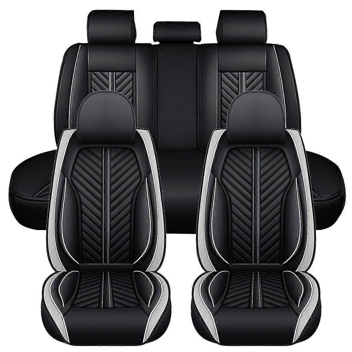 5D Pu Leather Car Seat Covers Complete Set - Universal Cushion Pad Protector for 5 Seats