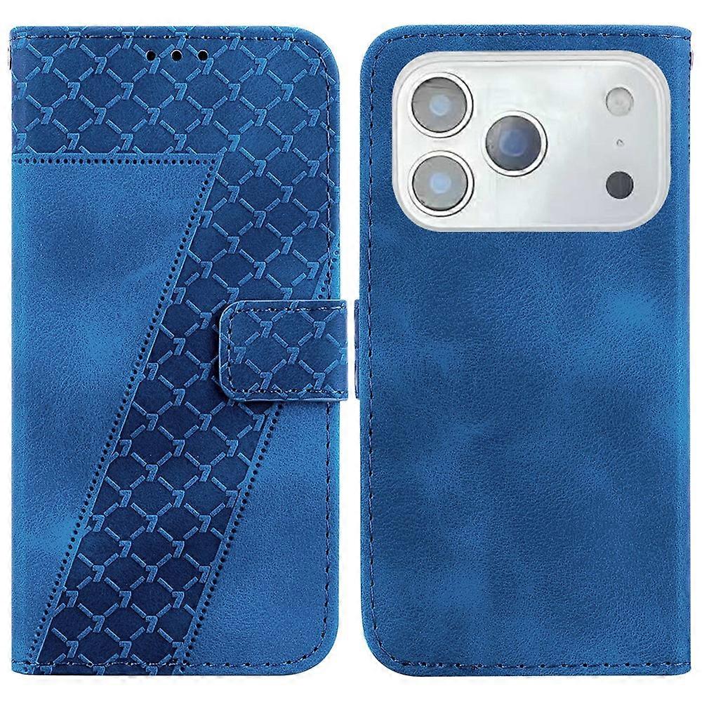 Compatible For iPhone 17 Pro Stand Case 7-Shaped Pattern Imprint Leather Phone Cover with Strap