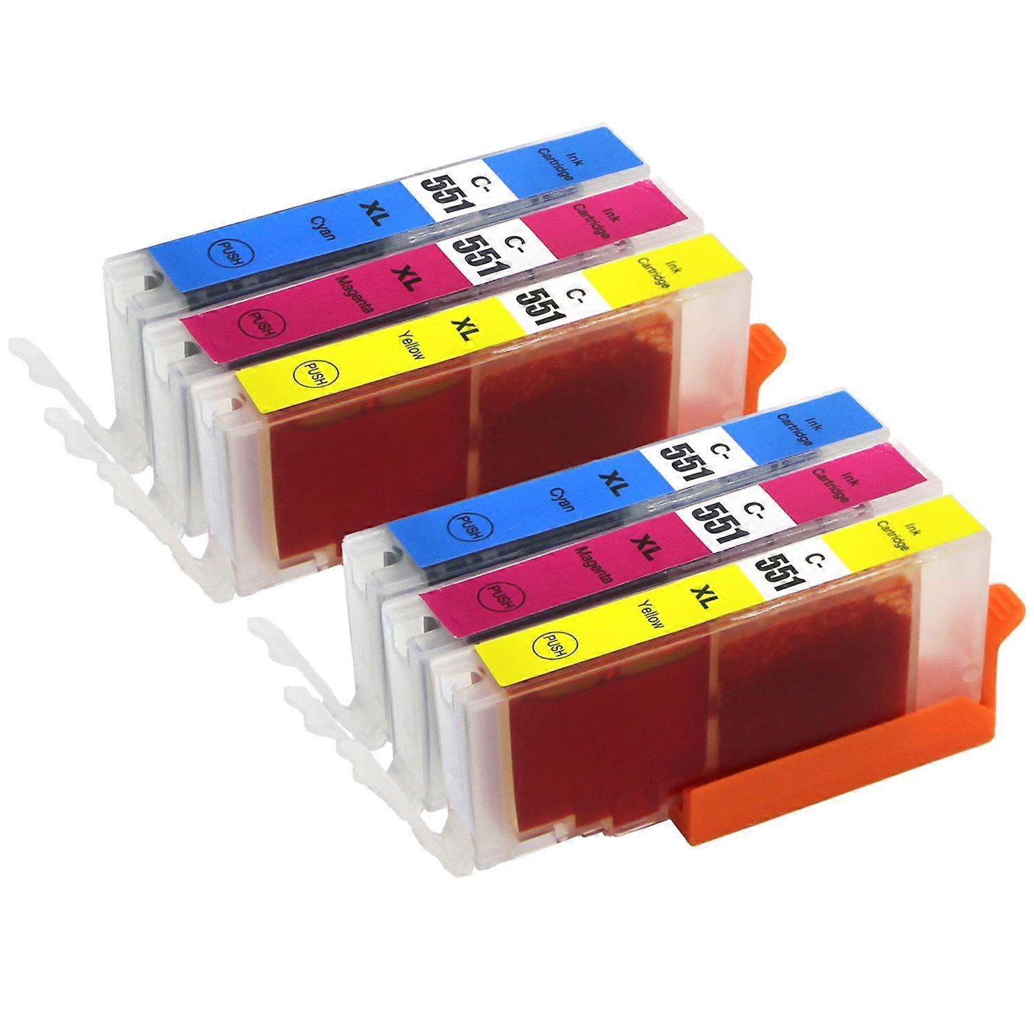 Conjunto de Cartuchos de Tinta CLI-551 C/M/Y Compatíveis com Go Inks, Pacote com 6, Ciano/Magenta/Amarelo para Impressoras Canon Pixma