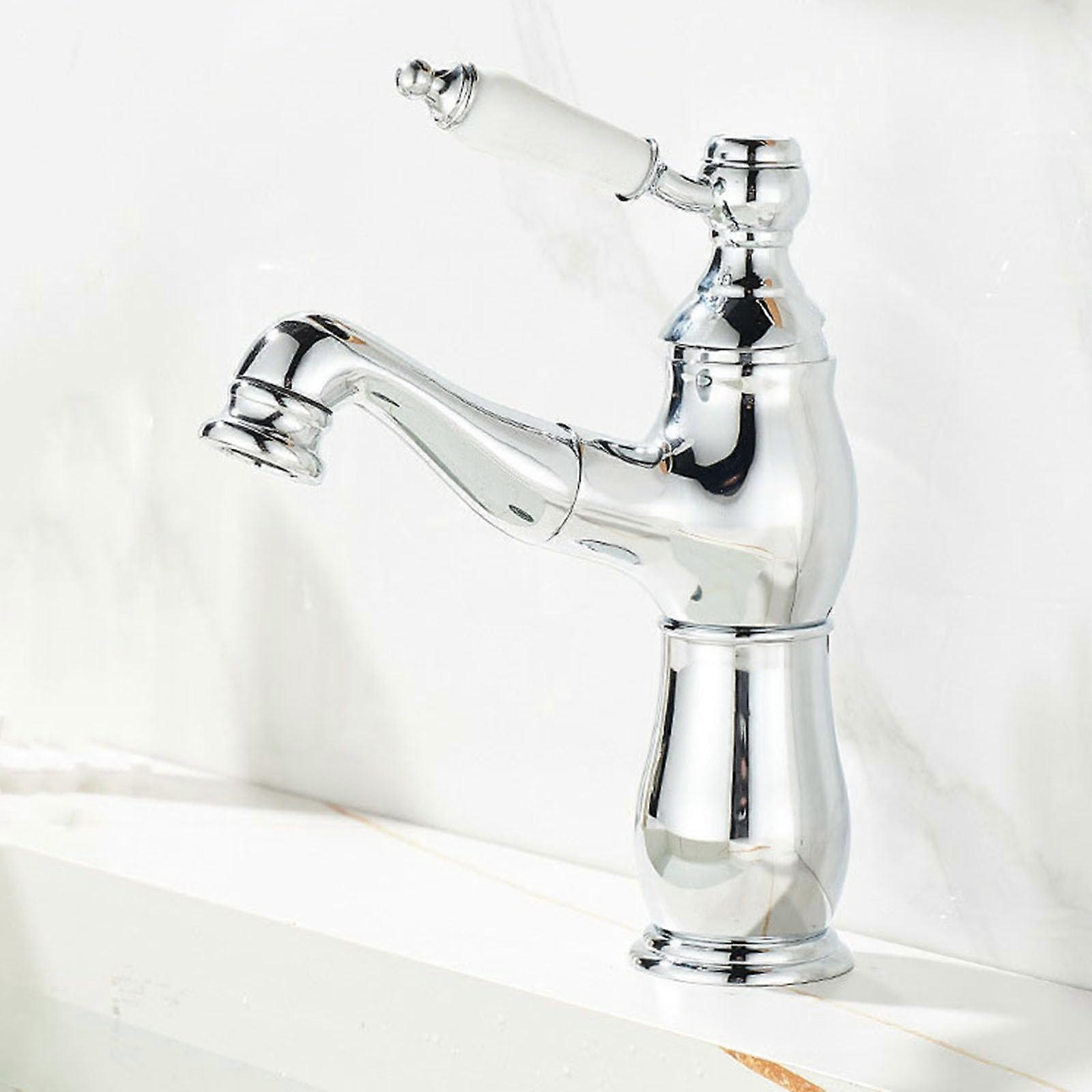 Vintage washbasin faucet with pullout shower head brass chrome