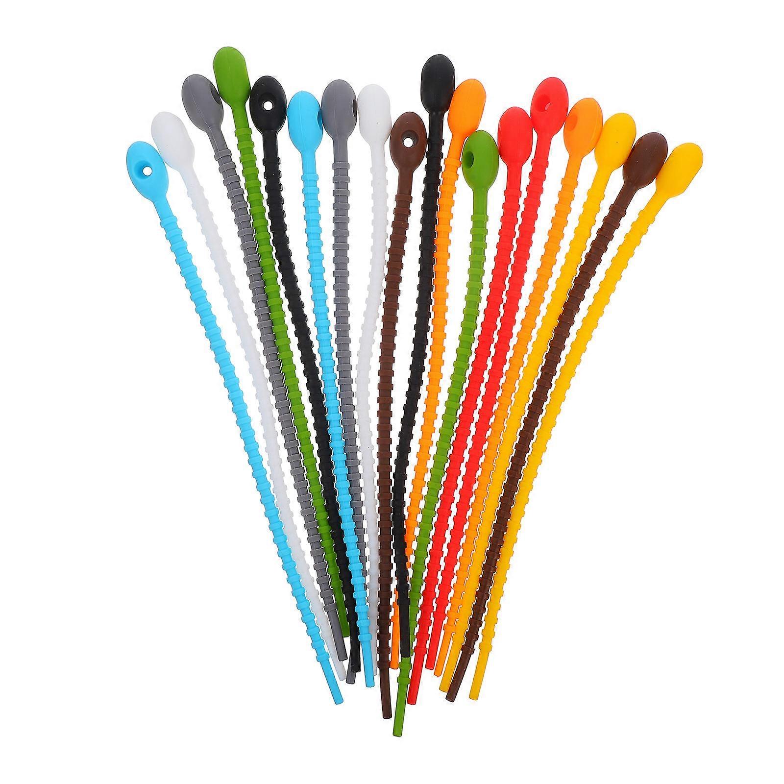 High Elasticity Silicone Cable Ties Reusable Cord Management Straps for BBQ, Vegetable Bundling & Desktop Organization Multiple Colors
